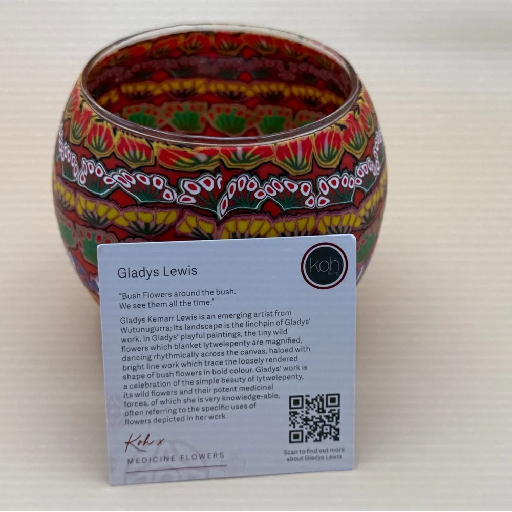 Tea Light candle holder. Australian Aboriginal vibrant boho design